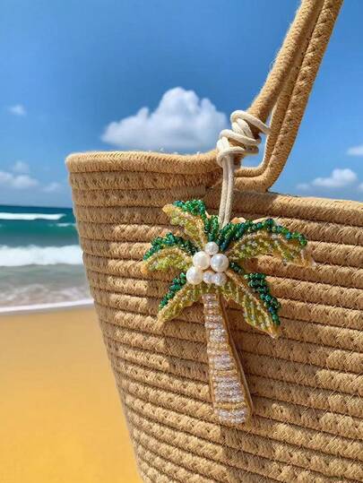 Summer Beach Theme Beaded Pendant, Decorated With Starfish, Palm Tree, Sea Turtle And Other Animal Patterns, Suitable For Beach Vacation (Rope Color May Vary By Batch). Can Be Used As Bag Charm, Beach Bag Decor, Beading, Embellishment, Handmade Jewelry.