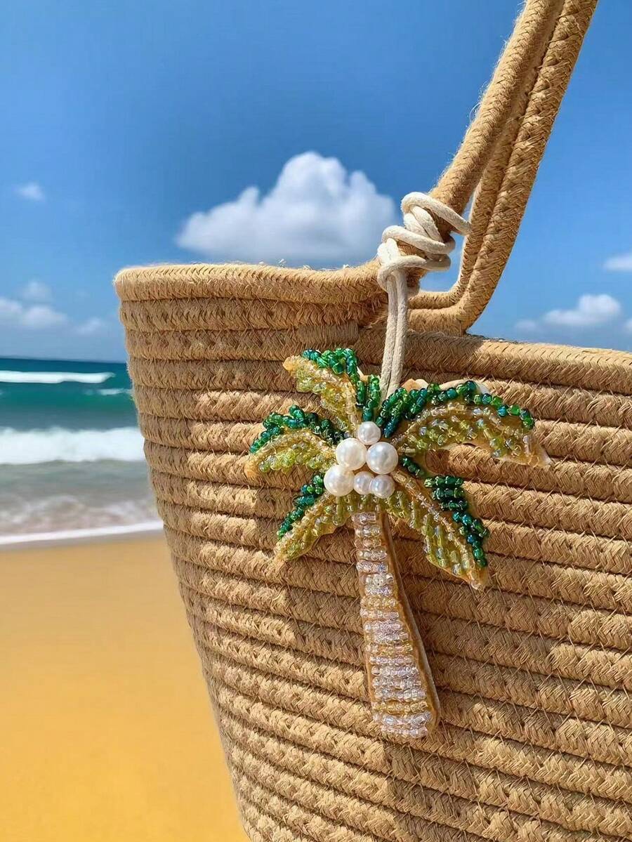 Summer Beach Theme Beaded Pendant, Decorated With Starfish, Palm Tree, Sea Turtle And Other Animal Patterns, Suitable For Beach Vacation (Rope Color May Vary By Batch). Can Be Used As Bag Charm, Beach Bag Decor, Beading, Embellishment, Handmade Jewelry. - Multicolor - View 1