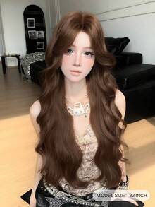 alicegarden Forehead Lace Curly Wig, Mid Cut Style Mocha Brown Long Curly Wig, 32 Feet Long, Natural And Realistic Wig For Daily Use