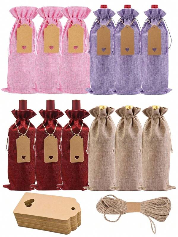 10 pièces Sacs en coton grossier pour bouteilles de vin, sacs cadeaux pour bouteilles de vin avec étiquettes à cordon et corde en chanvre, sacs réutilisables pour bouteilles de vin, sacs cadeaux élégants pour bouteilles de vin, convenant pour le stockage de bouteilles de vin lors de mariages, de fêtes, de dégustations à l'aveugle, de Noël, d'anniversaires, de déménagements, de réunions familiales et de célébrations de festivals