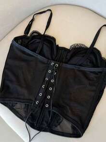 Lace Corset With Boning – Sexy Transparent Top In Fashion Lingerie Style - Bộ đồ nâu và đen - Xem 6