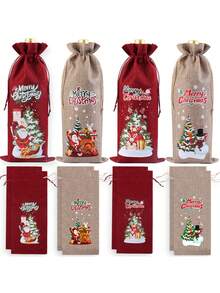 1/4pcs 2025 Christmas Bundle Pocket, Red Wine Champagne Packaging Bag, Christmas Party Drawstring Bag, Wine Gift Bag, Suitable For Family Gatherings, Christmas Decoration - Multicolor - View 14