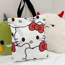 Sanrio Sanrio Sanrio Hello Kitty Canvas Handbag, Cute KT Tote Shoulder Bag, Cartoon Versatile Tote Bag, Large Capacity Commuter Bag, Suitable For Travel, Back To School, Commuting Tote Bag For School