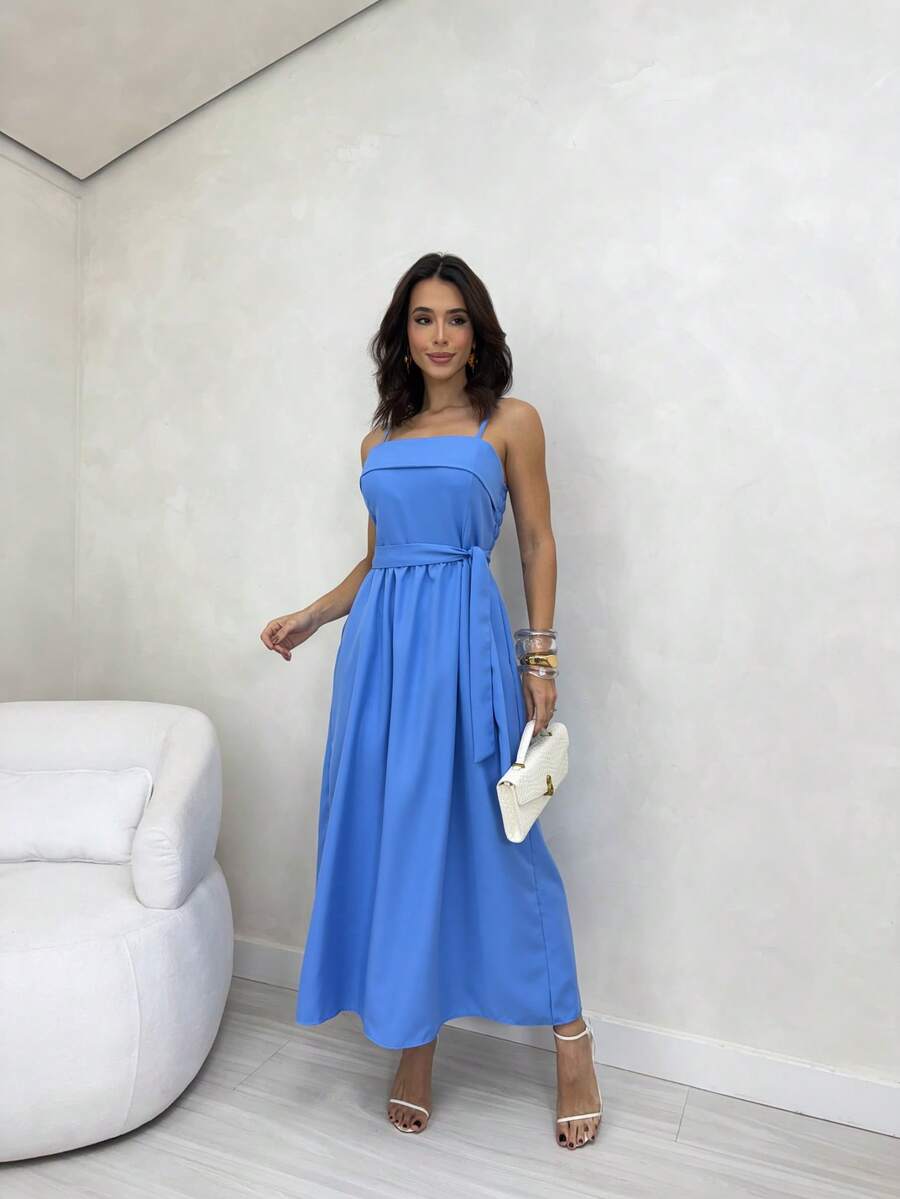 Elegant Women's Midi Dress In Stretch Alfateria - 薄荷藍 - 查看 1