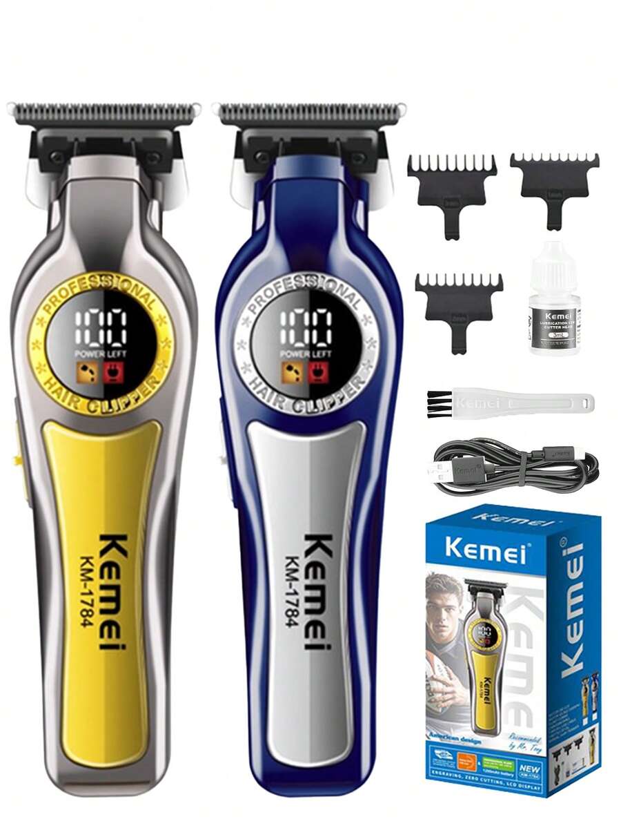 Cortadora de pelo eléctrica profesional Kemei KM-1784 para hombres | Motor de 7200 RPM, recortadora de barba inalámbrica recargable por USB | Diseño silencioso, 3 peines ajustables | Ideal para cortes de pelo en casa y salones