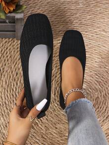 Women's Casual Knit Flat Shoes - Square Toe Slip-On With Tassel Detail, Lightweight Breathable Fabric Upper And Rubber Sole, Suitable For Walking, Home, Outdoor - Olive Green, Black, White, Brown, Comfortable For All Seasons, Casual Slip-On Mules, Synthetic Insole