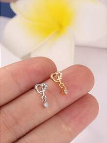 1 Pieza Pendiente de nariz con diseños colgantes de mariposa, corazón y cruz, Anillo de nariz en forma de L, Joyería de piercing de oro/plata para mujeres