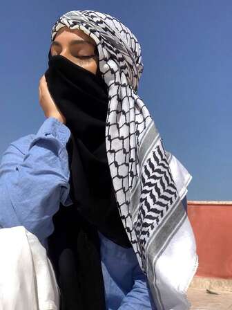 1 st. muslimsk halsduk för kvinnor, plusstorlek, utomhus, vindtät, UV-skyddande, keffiyeh-halsduk med taktiskt tryck, moderiktig, avslappnad sjal, lämplig för vardagsbruk och klänning