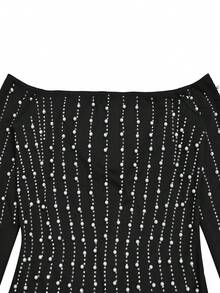 Off-Shoulder Slit Bodycon Dress – Sparkling Stretch Mermaid Gown, Slim For Club Party, Date Night & Evening Glam