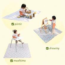 1 Stück Baby Spritzschutz Bodenmatte mit Hasenprint für unter den Hochstuhl/Basteln/Handwerken, wasserdichte rutschfeste Futter-, Spritz- und Verschüttmatte, waschbare tragbare Picknick-Matte und Tischdecke - Verschiedenfarbig - Übersicht 7