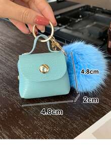 Móc khóa túi xách thời trang và đa năng, túi đựng tai nghe mini, mặt dây chuyền cho túi xách nữ, móc khóa túi xách mini hình quả bông xù - Màu xanh lam - Xem 2