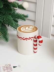 1 件可爱圣诞陶瓷杯，创意拐杖糖手柄咖啡杯，多用途，适合圣诞派对、家庭聚会、晚餐、水、早餐、圣诞礼物 - 彩色 - 查看 4