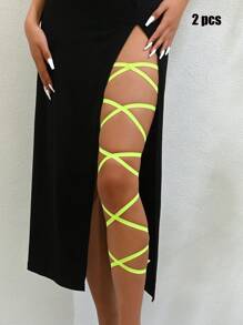 1pc Leg Chain With Elastic Strap, Black Color, Multi-Layer, Personalized, Sexy, Harajuku Style