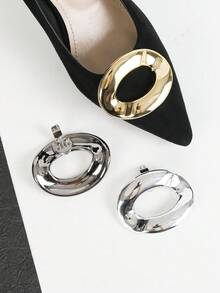 1 Pair Asymmetrical Round Flat Shoe Clips, Removable Minimalist Design Accessories For High Heels
