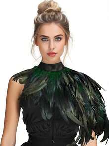 Feather Cape Shawl Costume Black Witch Wings Collar Adult Crow Neck, Halloween - Multicolor - View 10