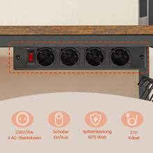 VASAGLE EU Kitchen Shelf with Sockets, Microwave Shelf with Grid Plate, 14 Hooks - Vintage Braun und Schwarz. - Übersicht 2