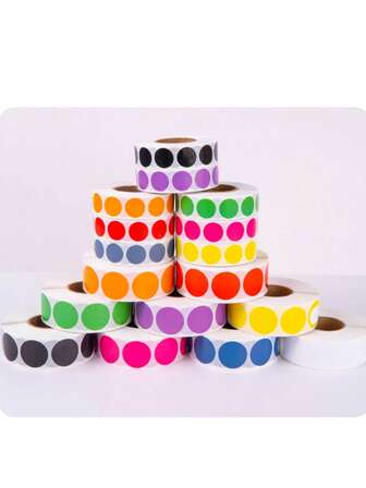 1pc Circular Polka Dot Stickers, Colorful Coded Labels. Main Uses: File Categorization, Highlighting, Coloring, Suitable For Student Classroom, Office Organization, Christmas Gift Ideas, Holiday Home Decor. Each Roll Contains 1000 Stickers, Ideal For Bulk Labeling Or Decorating Needs. Random Assortment Shipped.