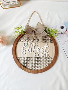 1pc Green Leaf Bow Wooden Door Sign Plaque, English Text Wall Hanging Decor (9.06 Inch Round), Suitable For Entrance, Wall, Room, Home, Living Room, Bedroom, Thanksgiving, Christmas Gift For Friends And Family