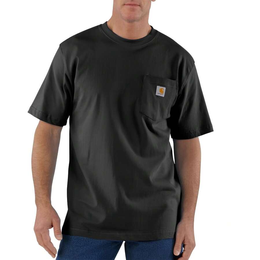 Carhartt K87-Size M-Men's Heavyweight Work T-Shirt 100% Cotton Loose Fit Crewneck Basic Tee - Black NWT Workwear Essential - 黑色 - 查看 1