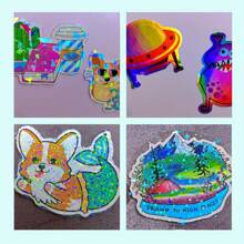 20 Sheets Holographic Sticker Paper Clear A4 Vinyl Sticker Paper Self-Adhesive Waterproof Transparent Film With Gem Spot Rainbow Star Patterns, 11.7 X 8.3 Inch (Gem, Dot, Colorful, Star) - Multicolor - View 6