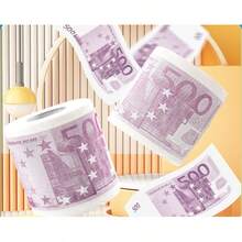 1 Stück kreative Toilettenpapierrolle mit Fälschung Euro-Banknote, Holzzellstoff-Toilettenpapier mit schwarz bedrucktem Design