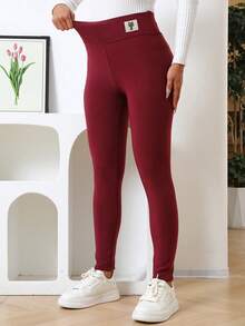 1件装冬季运动紧身裤 高腰加厚羊毛保暖绒面加厚保暖绒面女士冬季舒适