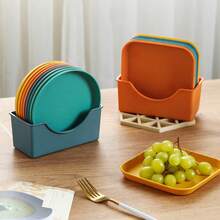 Un juego de bandejas para huesos - Color macarrón - Bandeja para aperitivos y dulces, bandeja para huesos, bandeja de mesa, bandeja de basura con caja de almacenamiento base, adecuada para picnics al aire libre, cocinas del hogar, restaurantes, escuelas