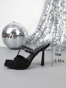 Elegant Embellished Buckle High Heel Sandals For Women, Suitable For Commuting - Black - View 3