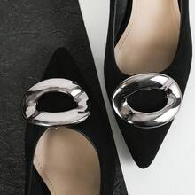 1 Pair Asymmetrical Round Flat Shoe Clips, Removable Minimalist Design Accessories For High Heels