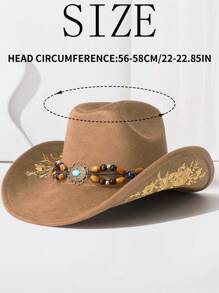 1PC 民族风格木珠装饰链刺绣高顶礼帽，欧美流行的西部牛仔帽，时尚简约百搭爵士帽，适合日常佩戴、生日派对、万圣节、西部主题活动、音乐节、音乐节等。 - A - 查看 8