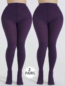 1/2 Pair Plus Size Sheer Pantyhose For Women, Cozy - Purple - View 9