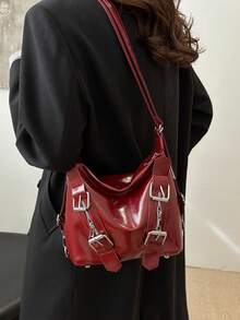 Bolso de mano cruzado con diseño retro sencillo, gran capacidad y textura pequeña, versátil y casual, color rojo, adecuado para el trabajo, la escuela y los viajes. Nuevo para la primavera de 2024. - Rojo - Ver 3