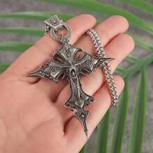 Fashion Vintage Gothic Nail Crucifix Skull Cross Pendant Necklace Men  Punk Jewelry Gift - 1 - Xem 2