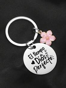 1pc Spanish Inspirational Quote "Time Is The Perfect God" Letter Keychain, Engraved Motivational Gift For Colleagues, Teachers, Students Bag Lanyards With Id Holder Car Accessories Bag Charms - Silver - View 5