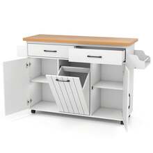 Lifezeal Rolling Kitchen Island Kitchen Cart With Tilt-Out Trash Cabinet Island Table - 白色 - 查看 1