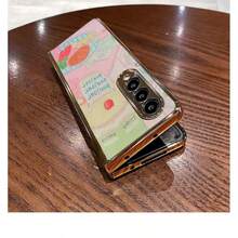 Gold Plating PC Folding Case, PU Anti-Leather Outer Layer Phone Case With Floral And Animals Print Design Compatible With Sam Galaxy Z Flip Fold 3 4 5 6 Fold Case Design For Moto Razr 40 50 60 Ultra Cute Phone Case - 粉紅獵豹 - 查看 5