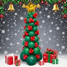 75 pezzi Kit arco ghirlanda di palloncini natalizi, con palloncini in lattice rossi e verdi a forma di albero di Natale, decorazioni in alluminio dorato a forma di stella. Ideale per decorazioni di feste di Capodanno e invernali, palloncini per decorazioni natalizie per la casa, catene di palloncini riutilizzabili, ornamenti festivi e accessori natalizi.