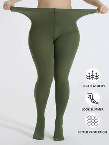 1/2 Pair Plus Size Sheer Pantyhose For Women, Cozy - Green - View 2
