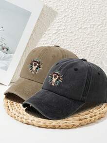 1 件男士图腾羽毛装饰牛头图案可调节帽檐帽，复古运动户外涤纶牛仔帽，适合春夏秋冬 - 多色 - 查看 23