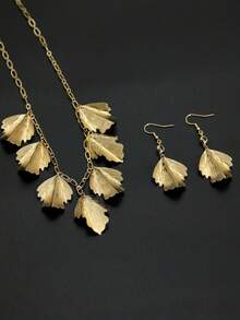 3 قطع طقم قلادة وأقراط ذهبية عتيقة بتصميم ورقة السرو المميز، مناسب للارتداء اليومي والمناسبات والحفلات والهدايا