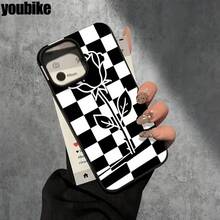 Fundas y carcasas protectoras con orificios grandes, diseño de rosas blancas y negras, compatibles con phone 16 Pro, 16, 15 Pro, 14, 14 Plus, 14 Pro, 13, 13 Pro, 12 Pro y 11/11 Pro. Regalos para cumpleaños y celebraciones. - Negro - Ver 4
