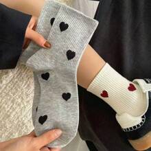 5 Pairs Cute Heart Shaped Casual Mid-Calf Socks For Women, Fashionable & Versatile, Spring/Summer, Christmas Gift - Multicolor - View 4