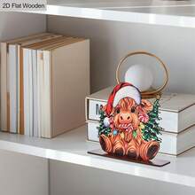 1 Stück 2D flaches Weihnachts-Holz-Spleiß-Ständerschild, süße Kalb-Dekorationsverzierung im Weihnachtsstil, Weihnachtsgeschenke, geeignet für Heimdekoration, Weihnachts-Tisch-Mittelstück-Dekoration, Party-Dekoration