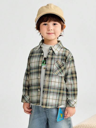 Balabala Kids Shirt Long Sleeve 2025 Fall New Plaid Button-Up
