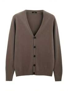 Men's V-Neck Casual Cardigan, Minimalist Warm Slim Fit Knitted Sweater, Suitable For Spring And Autumn Season - màu nâu - Xem 6