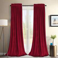 1pc Christmas Blackout Curtain, Rod Pocket Top, Premium Velvet Fabric, Soft & Smooth, Soundproof & Thermal Insulated, Washable, Modern Luxury Home Decor, Suitable For Bedroom, Living Room, Office, Christmas Party Decoration, 220gsm