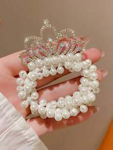 1/3/4 件装珍珠发箍，适合女孩 - 公主皇冠发箍，配有弹力发圈，可扎成马尾辫 - 闪亮水晶镶嵌皇冠头饰 - 白色 - 查看 13