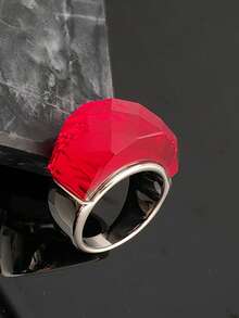 1枚欧美红宝石钛钢戒指，316不锈钢女士戒指 - 紅色 - 查看 3