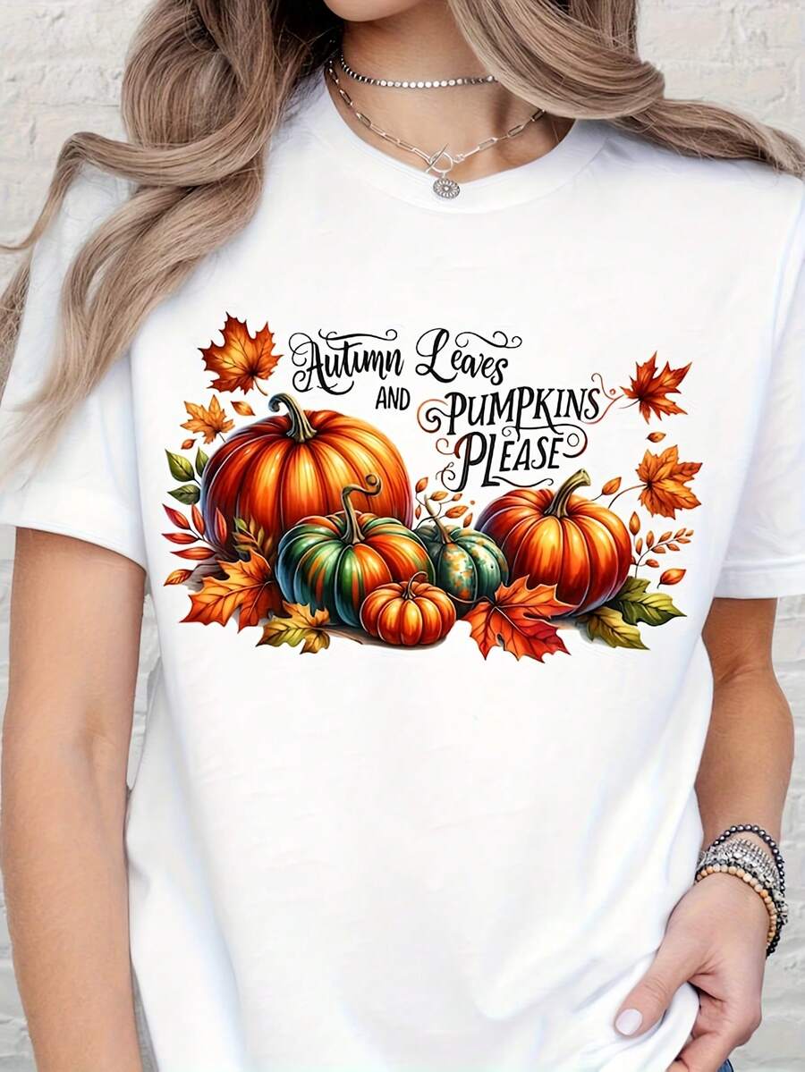 Autumn Leaves And Pumpkins Please Shirt, Fall Pumpkin Lover Gift , Cozy Autumn Vibes Graphic T-Shirt, Tksgiving Fall Outfit - Blanco - Ver 1