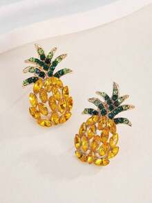 1pair New Fashion Creative Pineapple Stud Earrings For Women's Summer Beach Accessories - 黃色 - 查看 6
